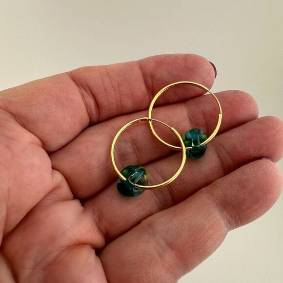 Waterlily Teardrop Endless Hoop Earrings Gold Plated - Picture 8 of 10